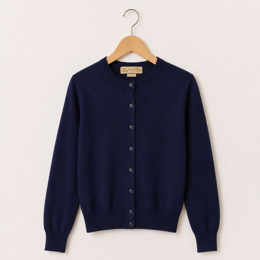 Braemar Phelps Terkel Navy Blue Pure Cashmere Cardigan Sweater Made in Scotland